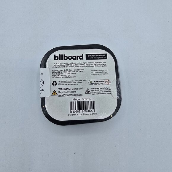 Billboard Stereo Earbuds with In-Line Mic Storage Case Black - Picture 2 of 4